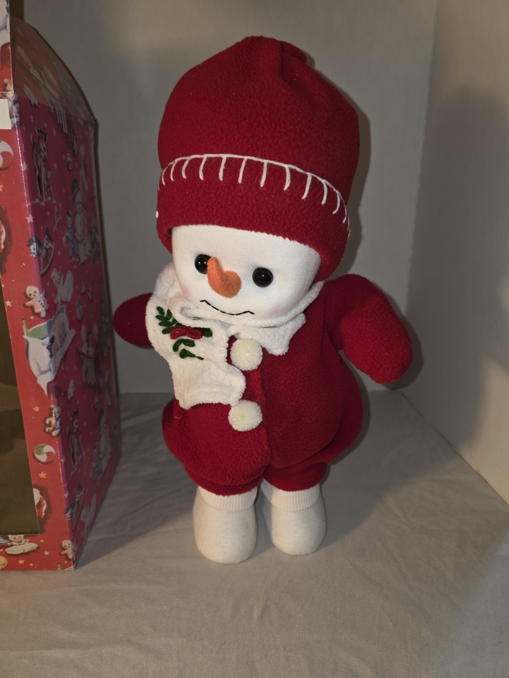 Source Unknown Red and White Plush Snowman Holiday Figure